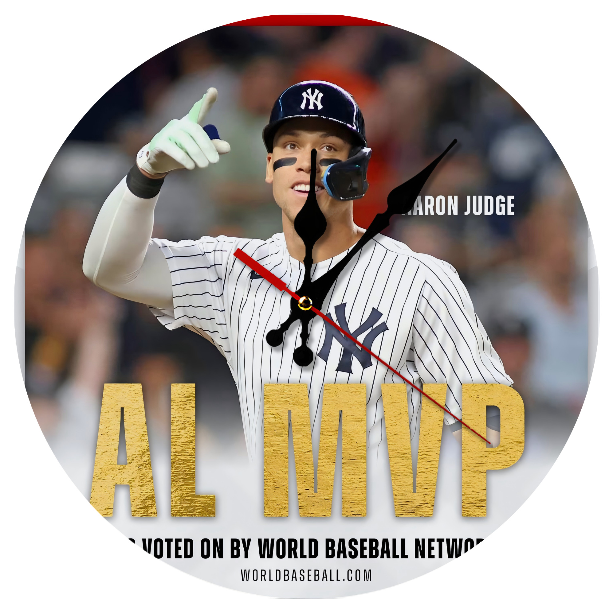 Aaron Judge MVP Silent Round Wall Clock – Modern & Stylish DIY Design, Durable Wood Construction, Easy To Install – Perfect For Office, Bedroom, Living Room, And More